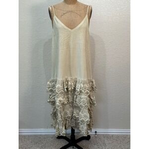 A Rare Bird Women's Tea Stained Linen Cotton Ruffled Tiered Slip Dress L/XL NWT